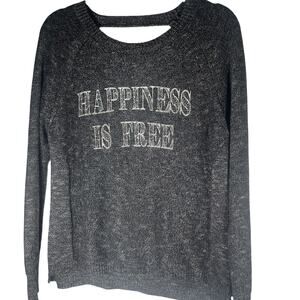 Brokedown Happiness is Free Black/White Graphic Open Back Sweater Women's Large